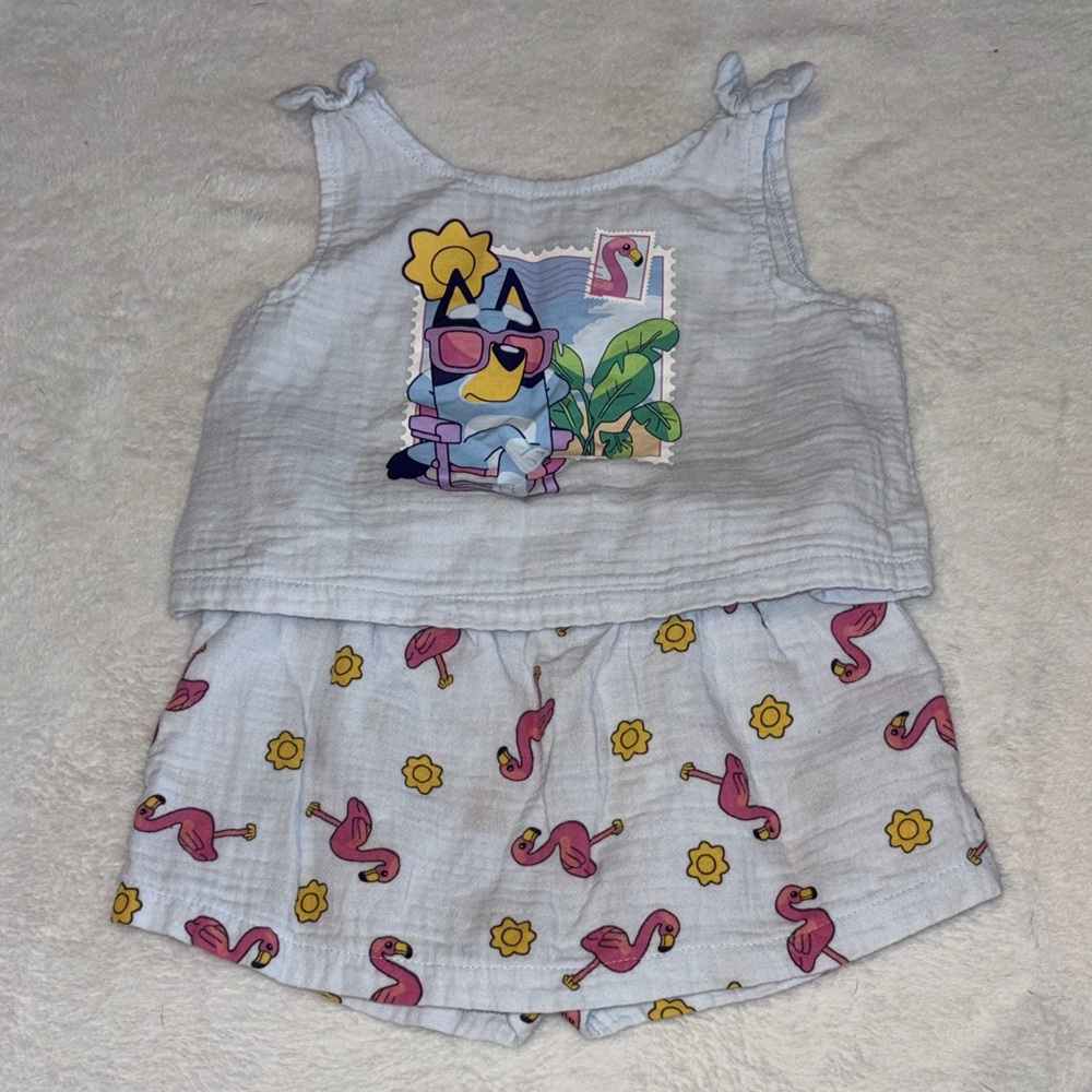 Bluey Cute Flamingo and Sun Baby Outfit matching set for summer